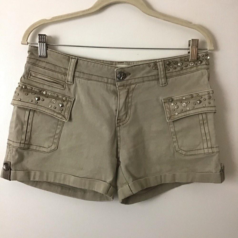 Miss Me Studded Khaki Cargo Shorts